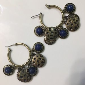 Adorable Hoop Earrings with Blue Accents